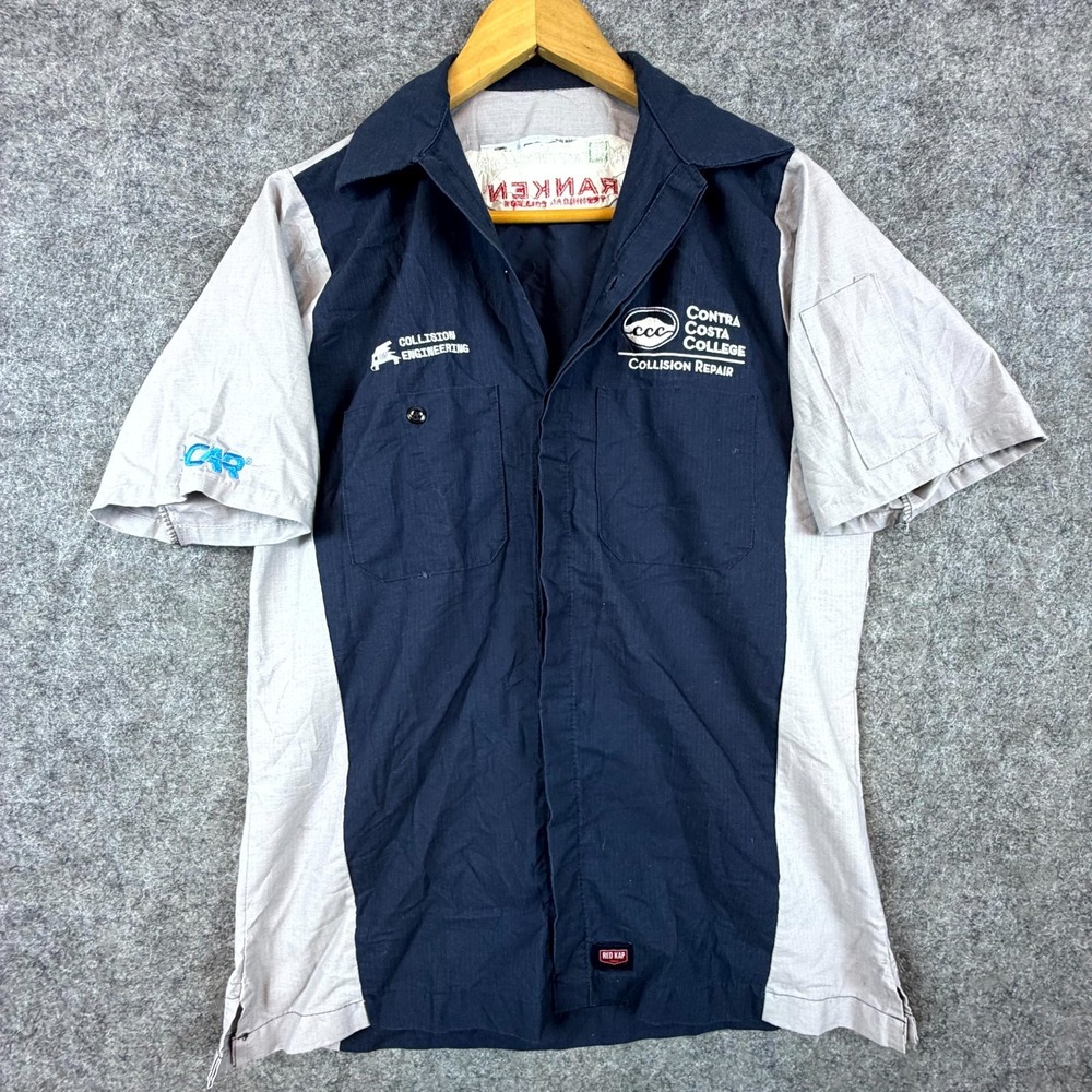 Red Kap Mechanic‎ Shirt Men M Blue Gray Ranken College Workwear Button Up